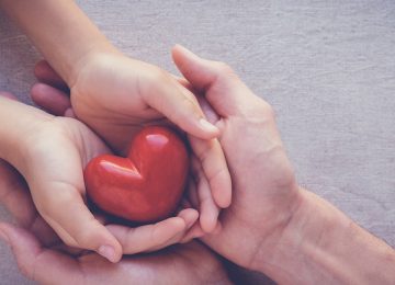 Image of two hands holding a red heart to represent charitable giving