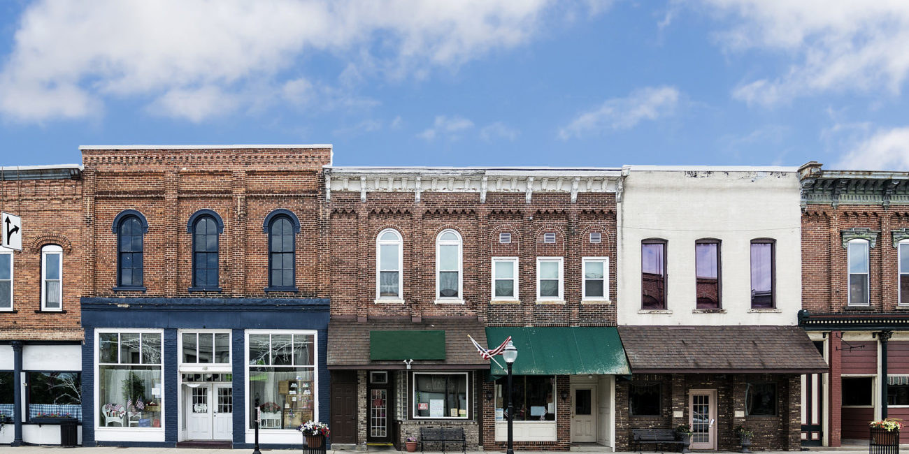 Main street of small town - businesses can apply for main street lending program if impacted by COVID-19